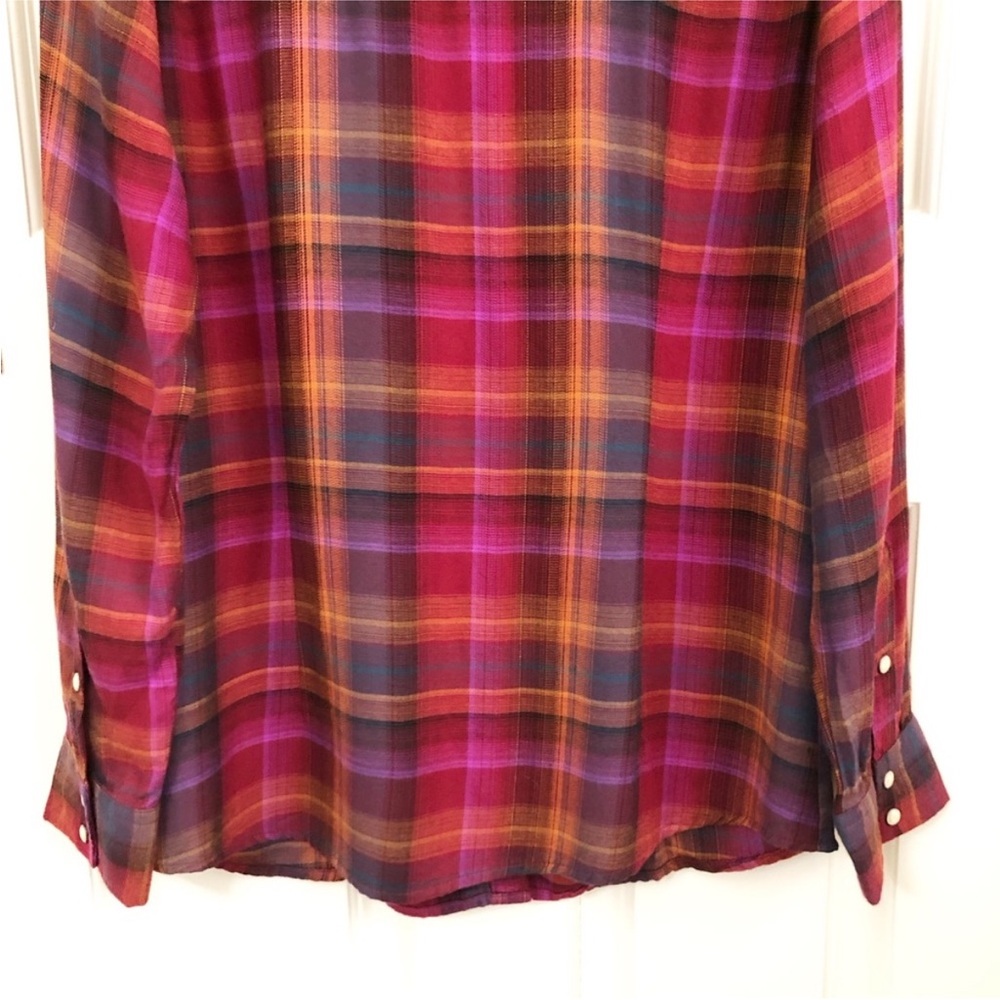 Wrangler | Pearl Snap Retro Flannel Purple Plaid Western Shirt Medium - Picture 9 of 14